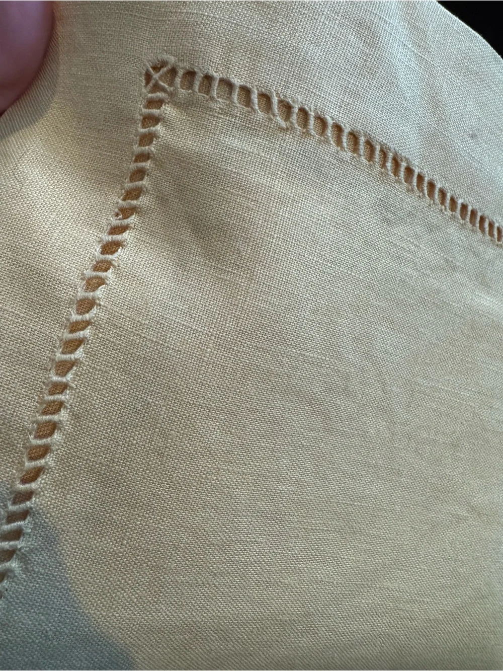 Williams Sonoma Yellow Linen-Blend Table Runner with Hemstitch Detailing 108”